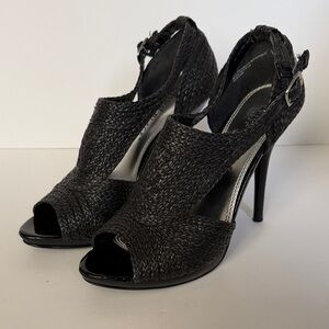 White House Black Market WHBM Dunham black peep toe stiletto sexy shoes heels